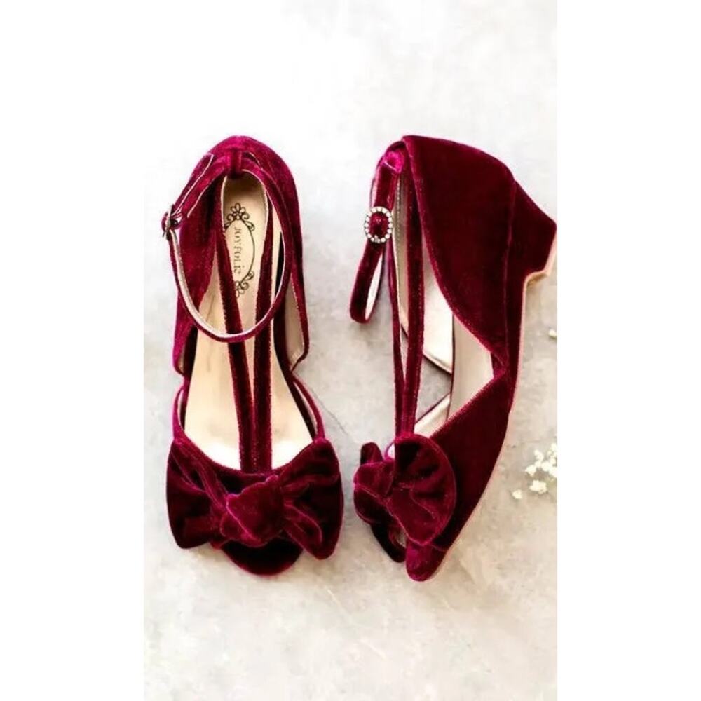 Joyfolie Lucia Burgandy Velvet Heels 12 Toddler New